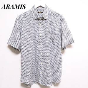 未使用に近い極美品 ARAMIS アラミス シアサッカーシャツ 清涼生地 総柄デザインシャツ 半袖トップス メンズウエア 紳士 Lサイズ 春夏物