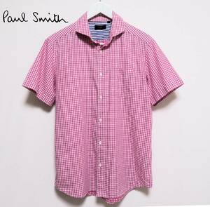 美品 PaulSmith LONDON ポールスミス ギンガムチェックシャツ 半袖トップス カッタウェイカラー メンズウエア 紳士 Lサイズ 春夏物