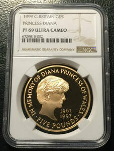 イギリス 1999年 ダイアナ妃追悼 5ポンド金貨 NGC PF69 Ultra Cameo 元箱COA付 