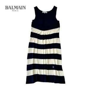 NC932ね@ BALMAIN 美品 ボーダー サマーニットワンピース ノースリーブ レディース サイズ38/M　 1.2