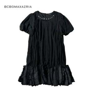 NC991ね＠ BCBG MAXAZRIA フリル レース ドレスワンピース チュニック レディース Sサイズ ブラック 黒　 1.2