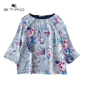 ND12.@ ETRO silk 100 floral print blouse lady's Italy made size 38/M 1.4