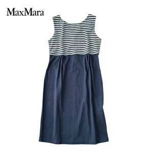 ND15ね@ WEEKEND MaxMara 美品 マリンボーダー ワンピース ノースリーブ レディース Mサイズ ネイビー　 0.8