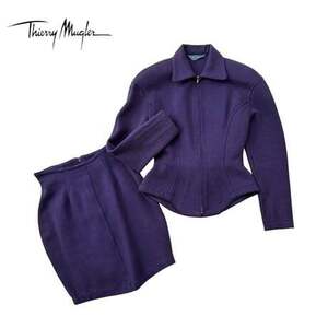 NC939.@ Thierry Mugler setup suit jacket skirt purple lady's M size 6.0