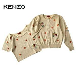 NC862ね＠ KENZO 美品 刺繍 アンサンブルニット セーター カーディガン 長袖 半袖 レディース Mサイズ　 0.4