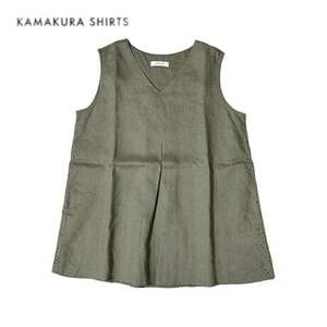 TC762ね＠ Kamakura Shirts 美品 リネン ノースリーブ ブラウス レディース サイズ38/M　 0.4