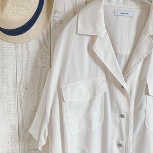 ジーナシス　オープンシャツ　半袖シャツオーバーサイズ　ゆったり体型カバー　春夏ブラウス