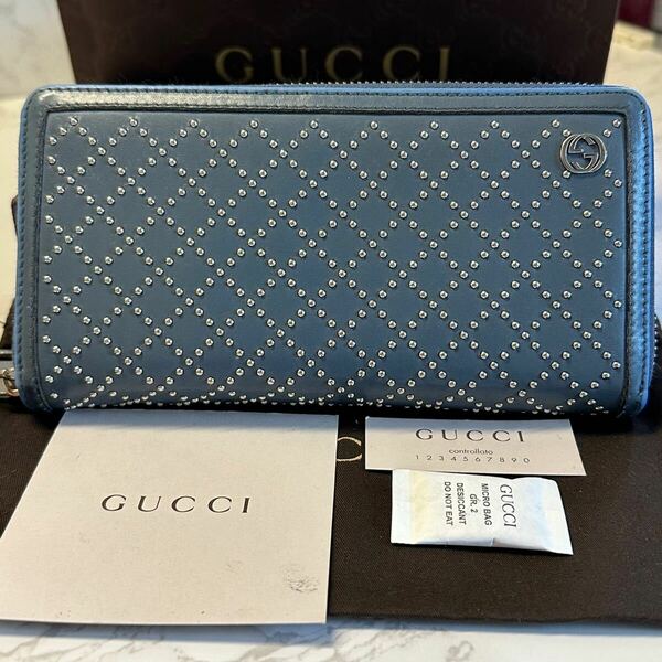 グッチ　GUCCI 財布　長財布　インターロッキングGG スタッズ　ラウンドファスナー　メンズ　