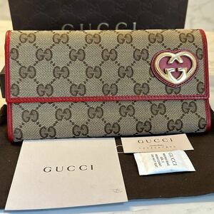 グッチ　GUCCI 財布　長財布　GGキャンバス ラブリーハート　レディース　