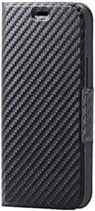 エレコム iPhone 12 mini ケース Qi充電対応 ソフトレザー 薄型 磁石付 カーボン調（ブラック） PM-A20AP
