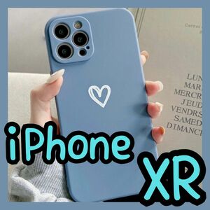 【iPhoneXR】iPhoneケース ブルー ハート 手書き 青 紺 シンプル