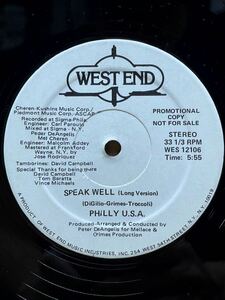 Philly U.S.A. - Speak Well West End Records - WES 12106 フォーマット：Vinyl ,12 ,33 1/3 RPM, Single, Promo ,Stereo US 1977