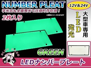 大型車 トラック ダンプ 12V 24V LED 字光式 ナンバープレート 2枚 グリーン 緑 全面発光 大型用 イスズ ISUZU 日野 HINO 三菱ふそう