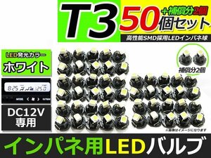 メール便送料無料 高輝度 LED T3 ホワイト 白 50個 +2保証 インパネ メーター エアコンパネル インジゲーター シガーライター