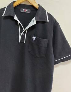 VAN JAC ヴァンヂャケット ボタンダウン 半袖 ポロシャツ 半袖シャツ ゴルフシャツにも プルオーバー 鹿の子 ロゴ刺繍 黒 M メンズ 日本製