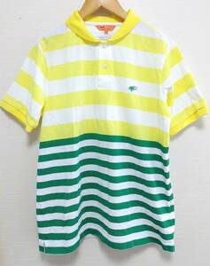BEAMS GOLF Beams Golf рубашка-поло с коротким рукавом стрейч рубашка Golf рубашка олень. . окантовка Logo вышивка белый × желтый цвет M мужской одежда для гольфа 