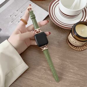 Apple Watch アップル ウォッチ フェイクレザー ブレスレット バンド 38/40/41mm　グリーン+ローズバックル