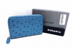 【ロダニア RODANIA】 オーストリッチ ハンディラウンドウォレット 財布 ジーンズブルー