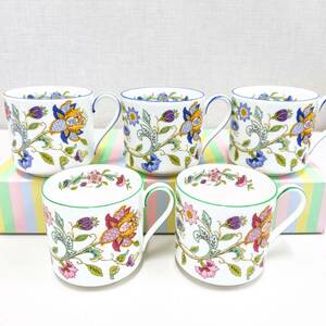 ⑯【保管品 良品☆MINTON】ミントン ハドンホール(HADDON HALL) ブルー グリーン / コーヒーカップ 5客◇花柄 C&S TCS ブランド 洋食器