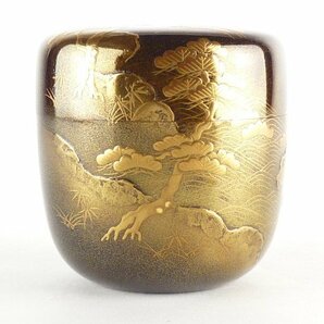 【扇屋】奥野美峰「山水蒔絵 大棗」内銀地 共箱 高さ 約7.5cm 幅 約7cm 木製 棗 香合 茶器 茶壷 茶道具 漆芸 漆器 輪島塗 tn2の画像2