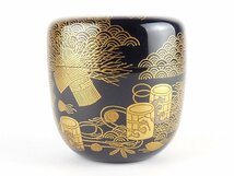 【扇屋】加賀蒔絵 目代春帆 塩窯蒔絵 大棗 内梨地 共箱 高さ 約8cm 幅 約7.5cm 木製 棗 香合 茶碗 茶道具 輪島塗 tn-3_画像5