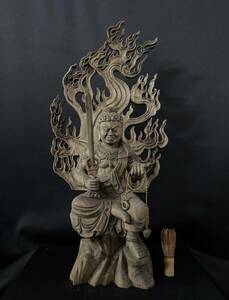 井波彫刻　大型58cm 仏教工芸品　総楠製　時代彫刻　木彫仏像　不動明王座像