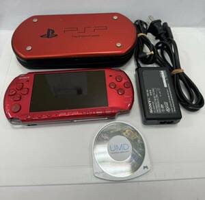 【1円スタート！】SONY ソニー PSP3000 レッド プレイステーションポータブル ソフト1点付き 画質難有り 中古 詳細不明 ジャンク