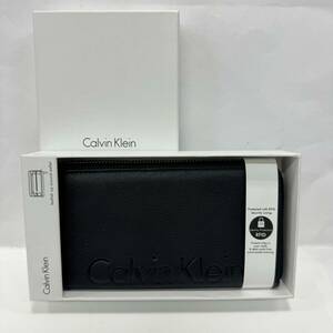 [1 jpy start! unused goods ]Calvin Klein Calvin Klein long wallet round fastener leather black 79474 wallet box attaching men's 