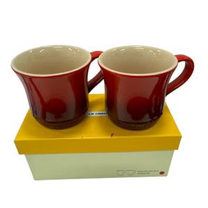 【1円スタート！未使用品】LE CREUSET ル・クルーゼ ペア マグカップ 2点セット レッド 赤 陶器 食器 コップ 箱付きの画像1