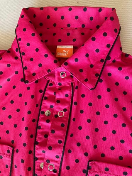 期間限定値下げ！プーマゴルフジャパン、半袖シャツ。ピンクM寸 長袖 細かいメッシュ風 長袖シャツ