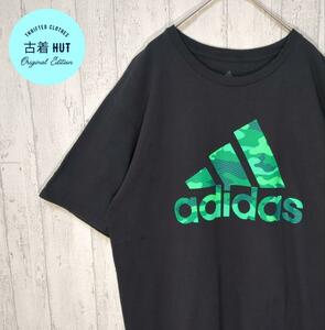 adidas　カモ柄　ビッグロゴ　オーバーサイズ　USA古着 ブラック　ゆるダボ　#h89