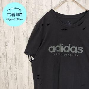 adidas ボロTシャツ　古着　ヤレ感　ダメージ　リメイク　グランジ　#h66