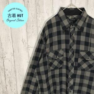  Calvin * Klein block check long sleeve shirt snap-button design old clothes #395