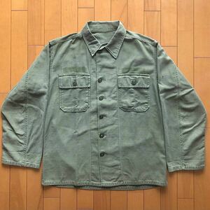 60s US ARMY アメリカ軍 米軍 実物 ミリタリー OG107 ユーティリティシャツ ジャケット コットンサテン 筒袖 1st 初期型 ヴィンテージ古着2