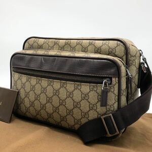 1円〜【美品】グッチ GUCCI ポシェット ショルダーバッグ GGスプリーム 斜め掛け ベージュブラウン メンズ レディース 男女兼用