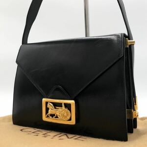 セリーヌ CELINE ショルダーバッグ 馬車金具 ボックスカーフ レザー 黒 ブラック