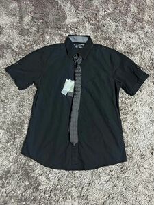 未使用　タグ付き　半袖シャツ　ネクタイ　3点セット　黒　ブラック　 ボタンダウン　Lサイズ