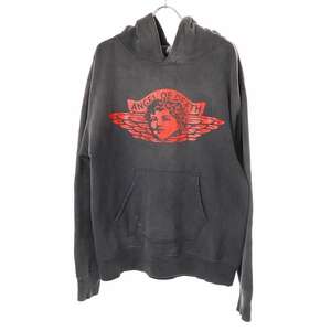 SAINT MICHAEL セントマイケル 24SS HOODIE ANGEL ヴィンテージ加工エンジェルプリントスウェットパーカー SM-YS8-0000-034 グレー L