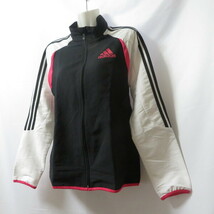 古着 レディースL adidas/アディダス クロスジャケット トラックジャージ フルジップ カジュアル スポーツ ホワイト/ブラック O38631_画像2