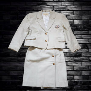 Courreges/ Courreges кожа выставить костюм tailored jacket LAP юбка белый золотой кнопка нашивка 