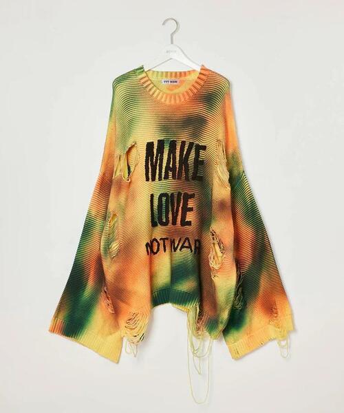 ティーモダンストリートウェア/TTT_MSW MAKE LOVE over size damage knit メイクラヴ オーバーサイズダメージ加工ニット TTT-2023SS-KT02