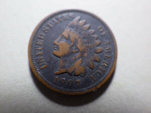 アメリカインディアン１セント銅貨　１９０７年　コレクター放出品
