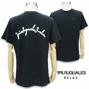 1PIU1UGUALE3 RELAX ウノピゥウノウグァーレトレ リラックス L 半袖Tシャツ UST-23010 ロゴ 黒 SN90 コード刺繍 ウノピュー