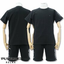 1PIU1UGUALE3 RELAX クレープニット ロゴ 半袖Tシャツ 半ズボン 上下セット USK-24022-USK-24021 黒 M ウノピュー_画像2