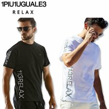 1PIU1UGUALE3 RELAX ウノピゥウノウグァーレトレ リラックス ラインストーンサイドロゴ XLサイズ 黒 SN90 半袖 Tシャツ UST-24023 メンズ_画像1