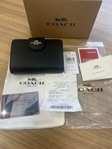 【未使用】COACH コーチ 二つ折り財布 コーナージップ ブラック レザー 6390