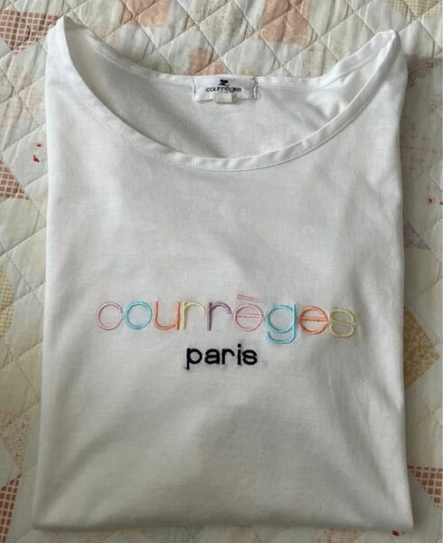 美品【Courreges】ロゴTシャツ 刺繍クレージュレディース　白　9R