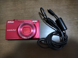 NikonデジタルカメラCOOLPIX S6100 スーパーレッド S6100RD　稼働確認　USB充電　SDカード4GB