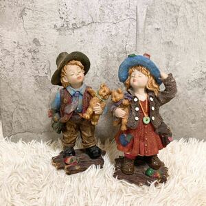 人形 西洋人形 女の子と男の子 テディベア ペア人形 ペアセット インテリア 置物 オブジェ アンティーク ビンテージ vintage 