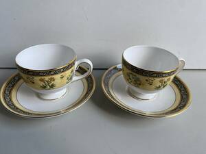 ⑤t◆WEDGWOOD ウエッジウッド◆カップ＆ソーサー 食器 洋食器 金彩 BONE CHINA/ボーンチャイナ INDIA/インディア 1759 2客セット 